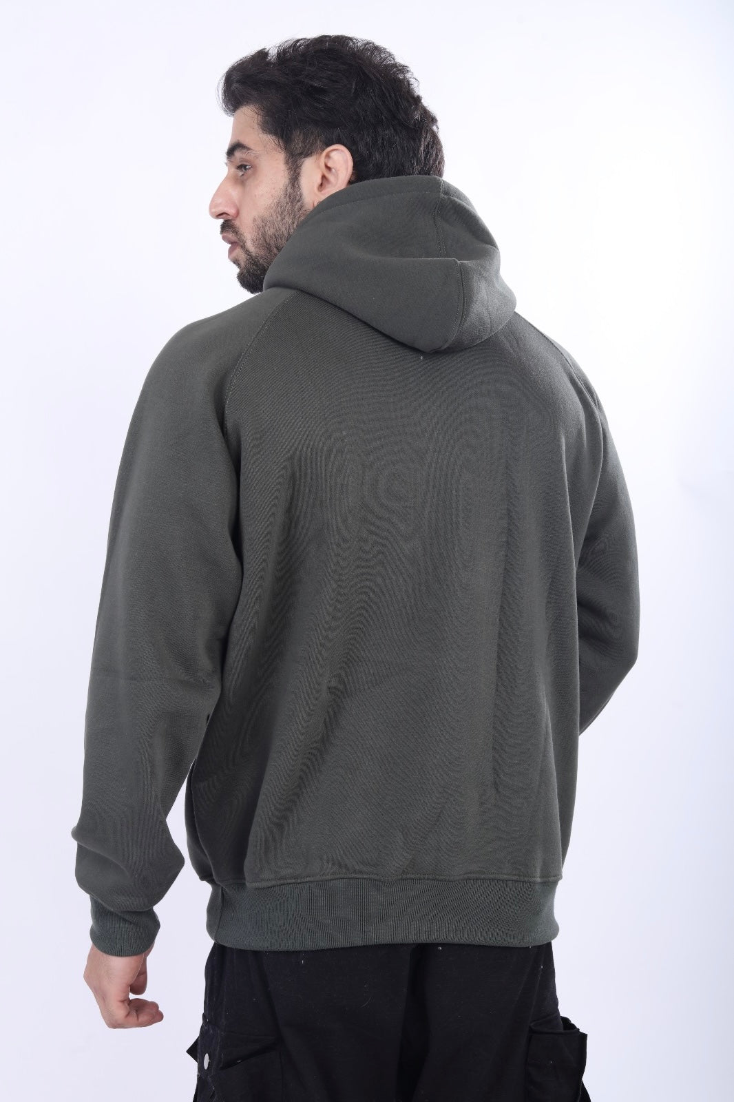 Olive Green Solid Sinskari Crew Hoodie