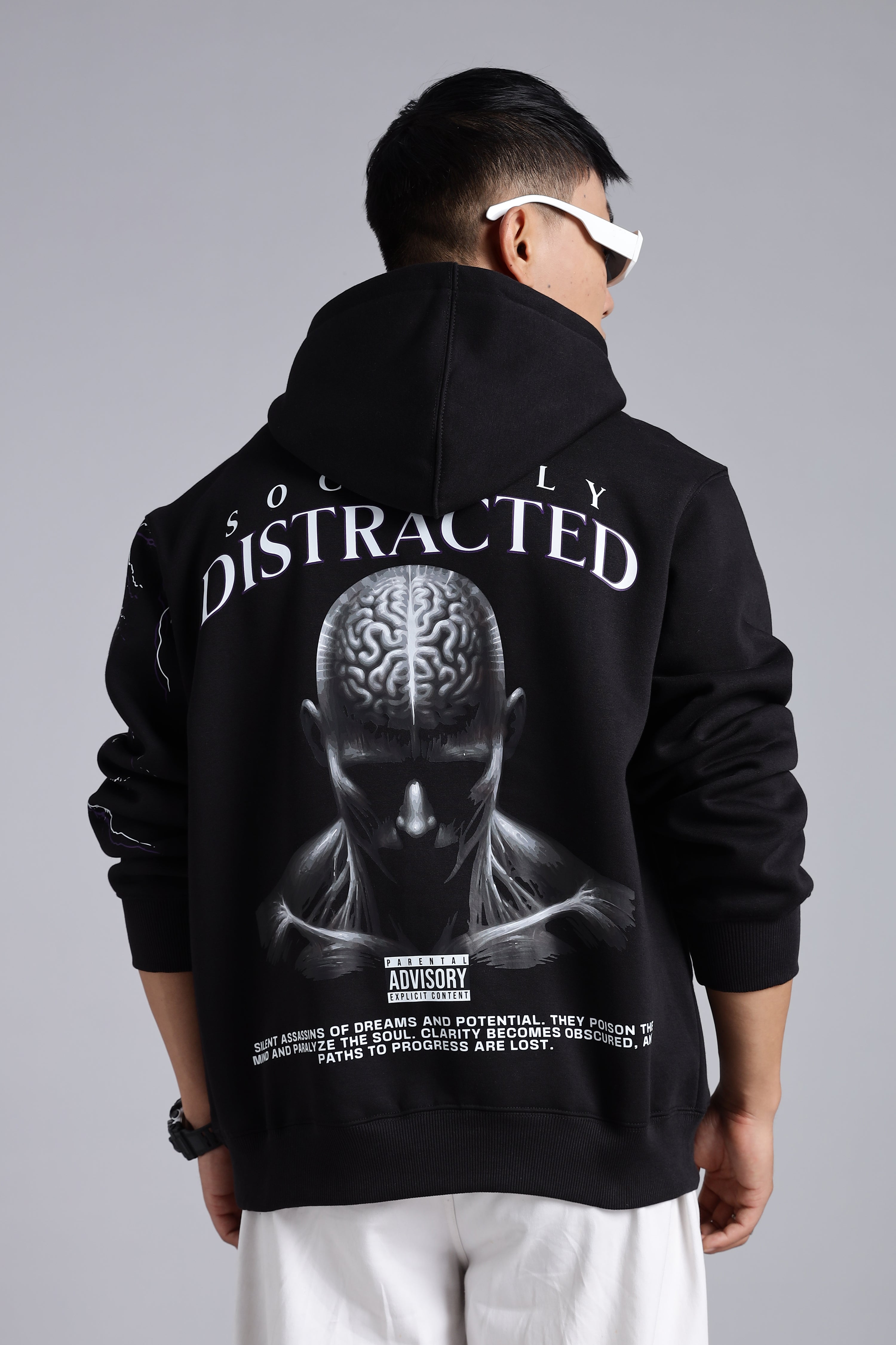 Socially-distracted, Black hood.