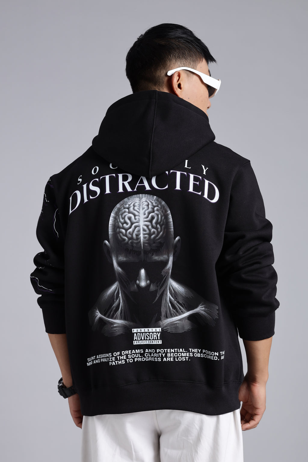 Socially-distracted, Black hood.