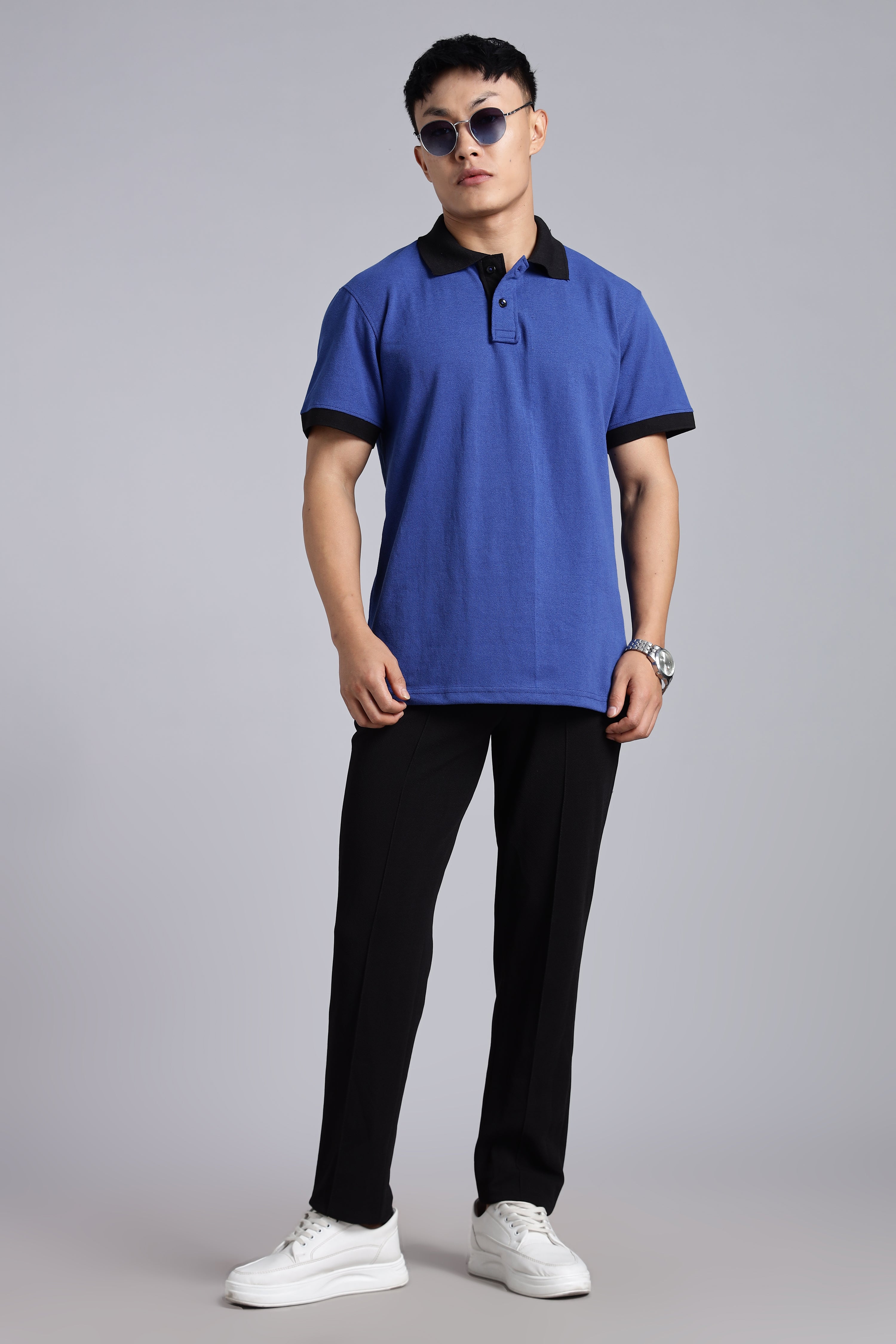 Airforce blue Contrast Polo T-shirt