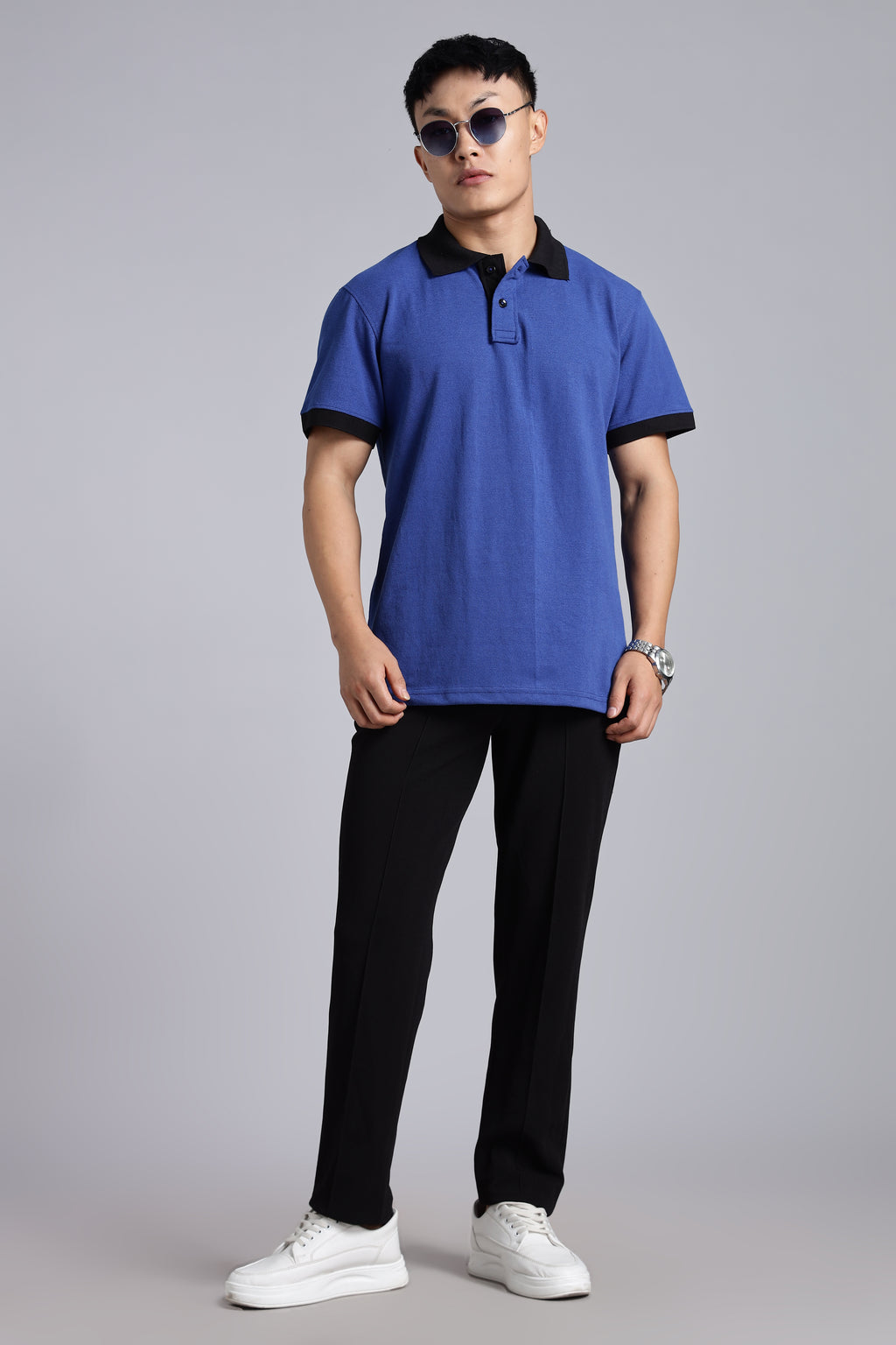 Airforce blue Contrast Polo T-shirt