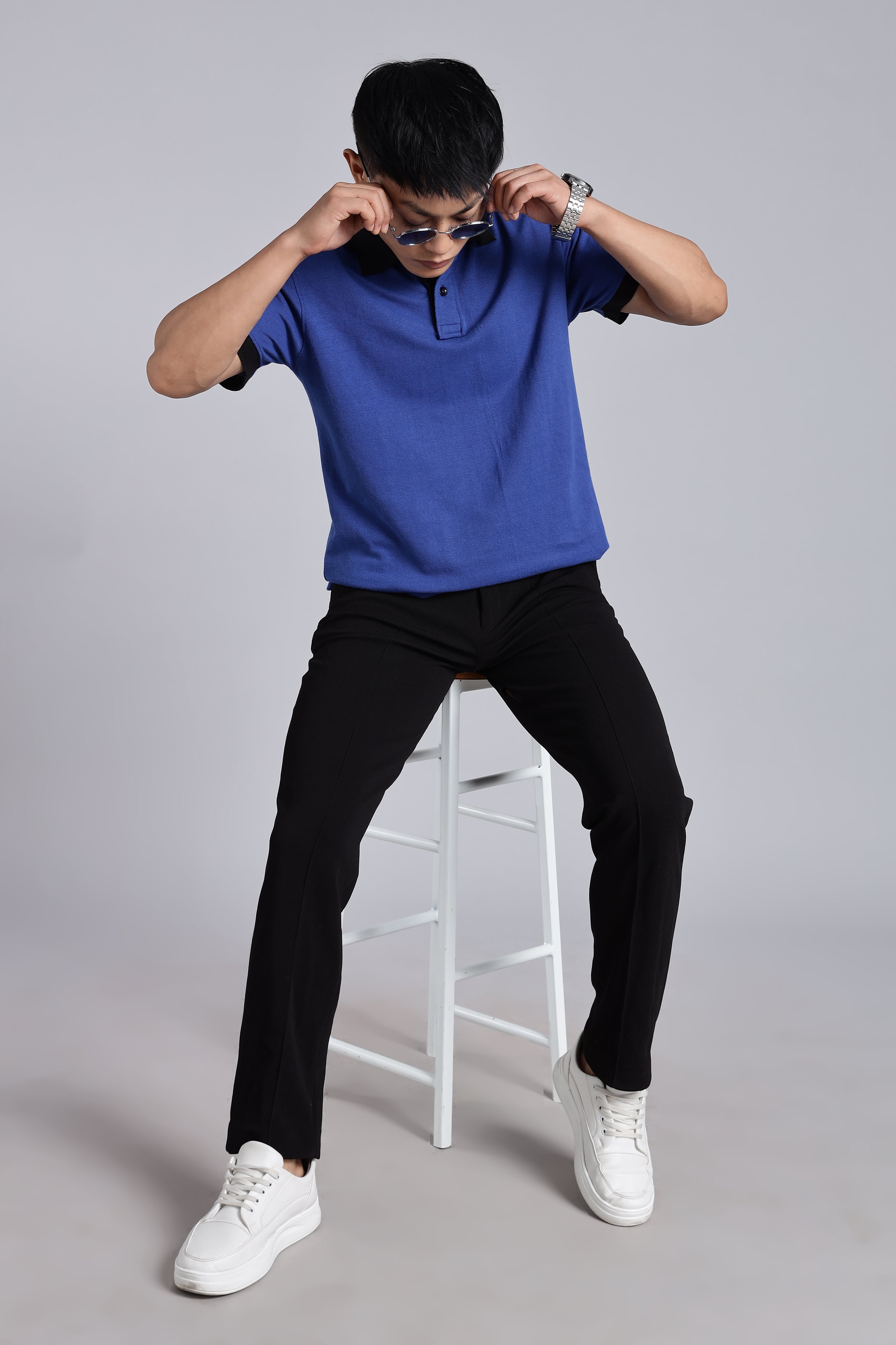 Airforce blue Contrast Polo T-shirt