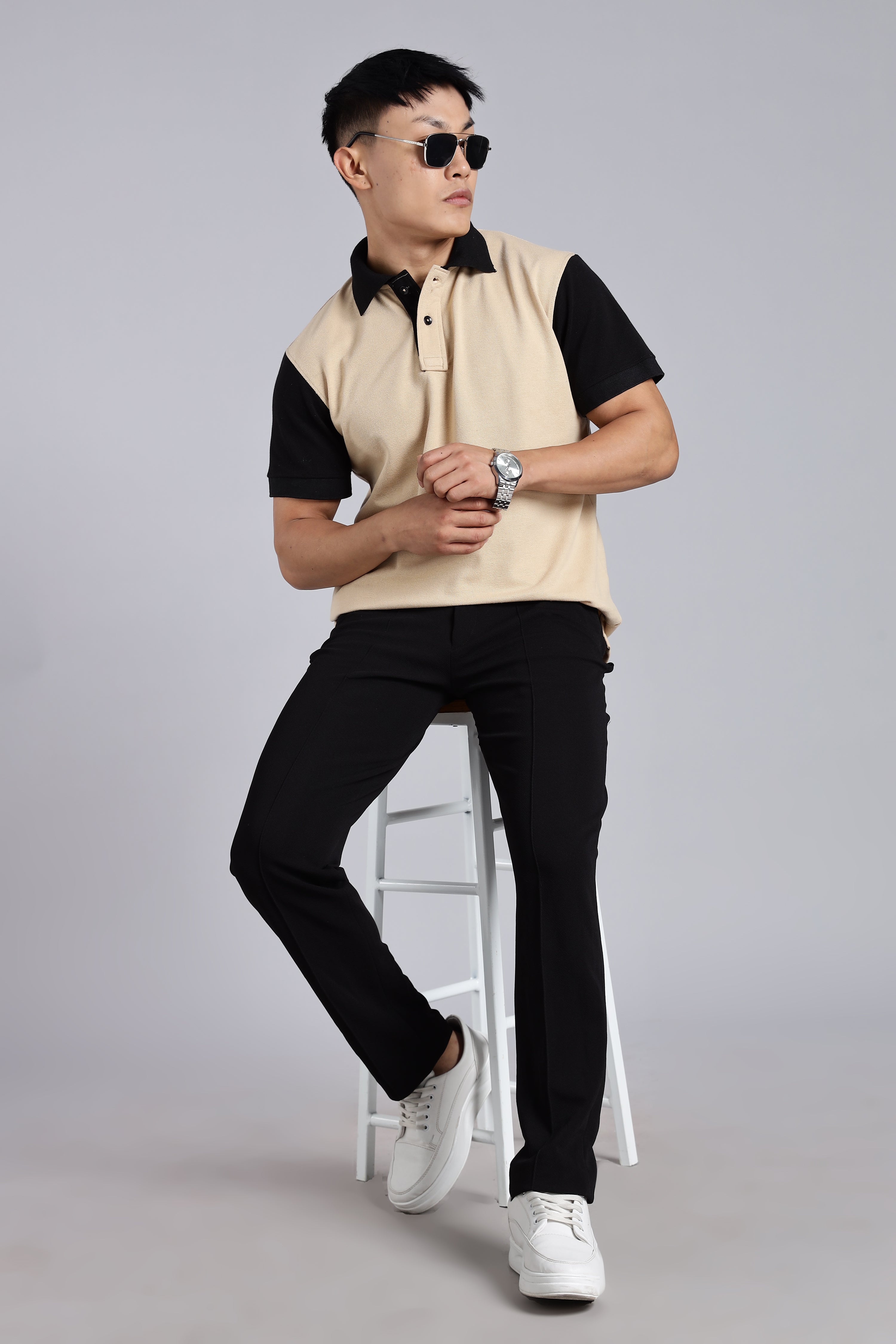 Beige Contrast Polo T-shirt