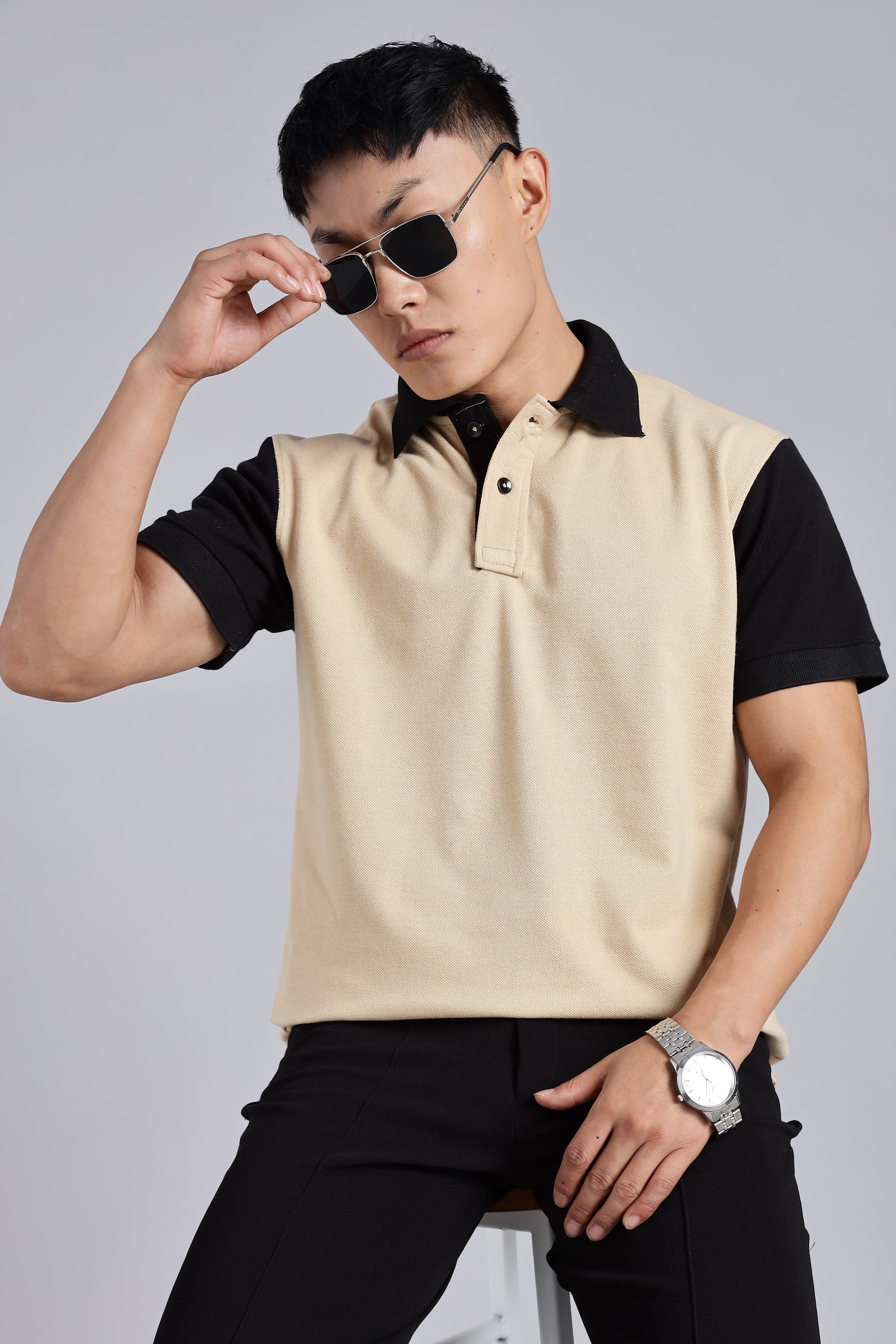 Beige Contrast Polo T-shirt Secondary image