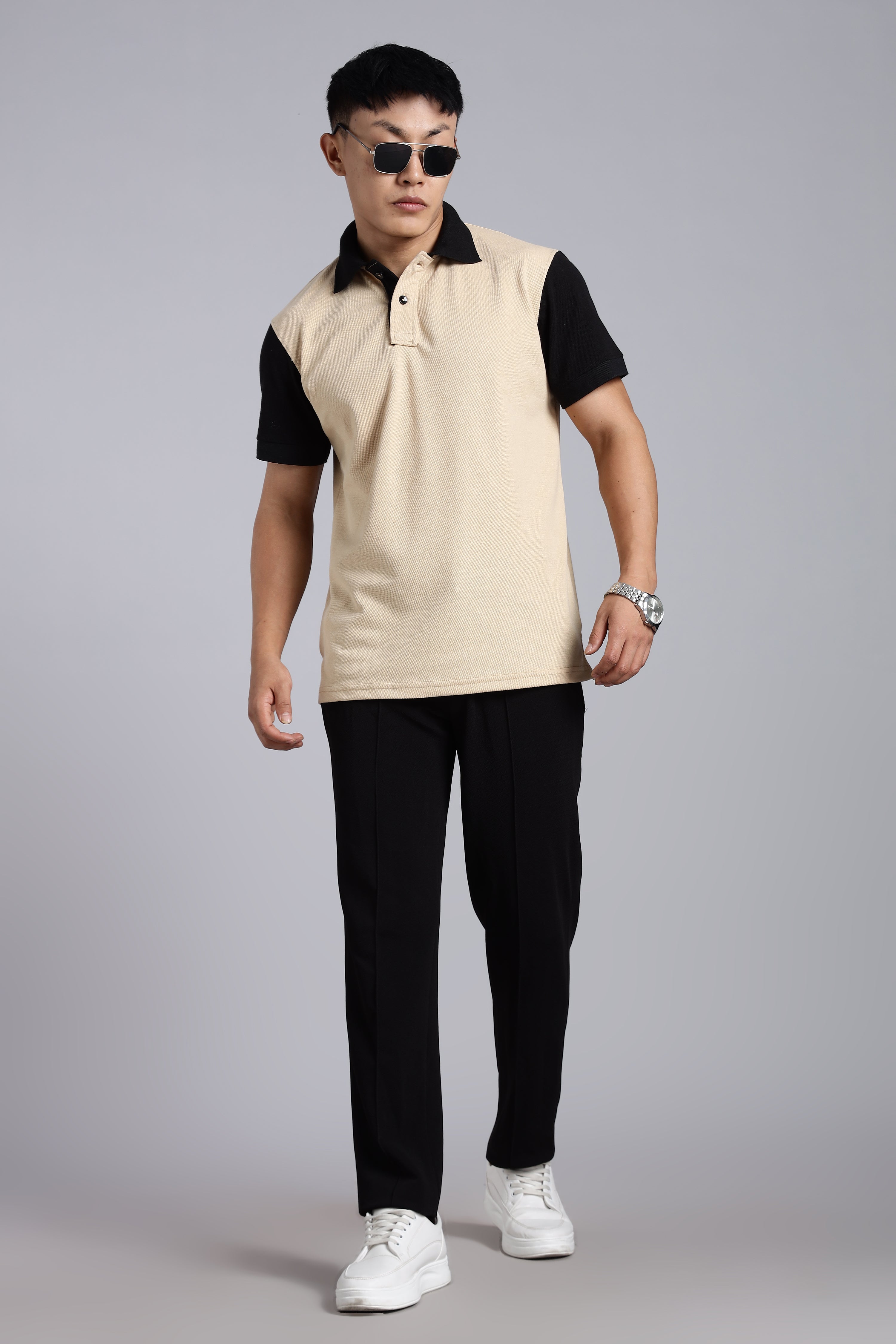 Beige Contrast Polo T-shirt