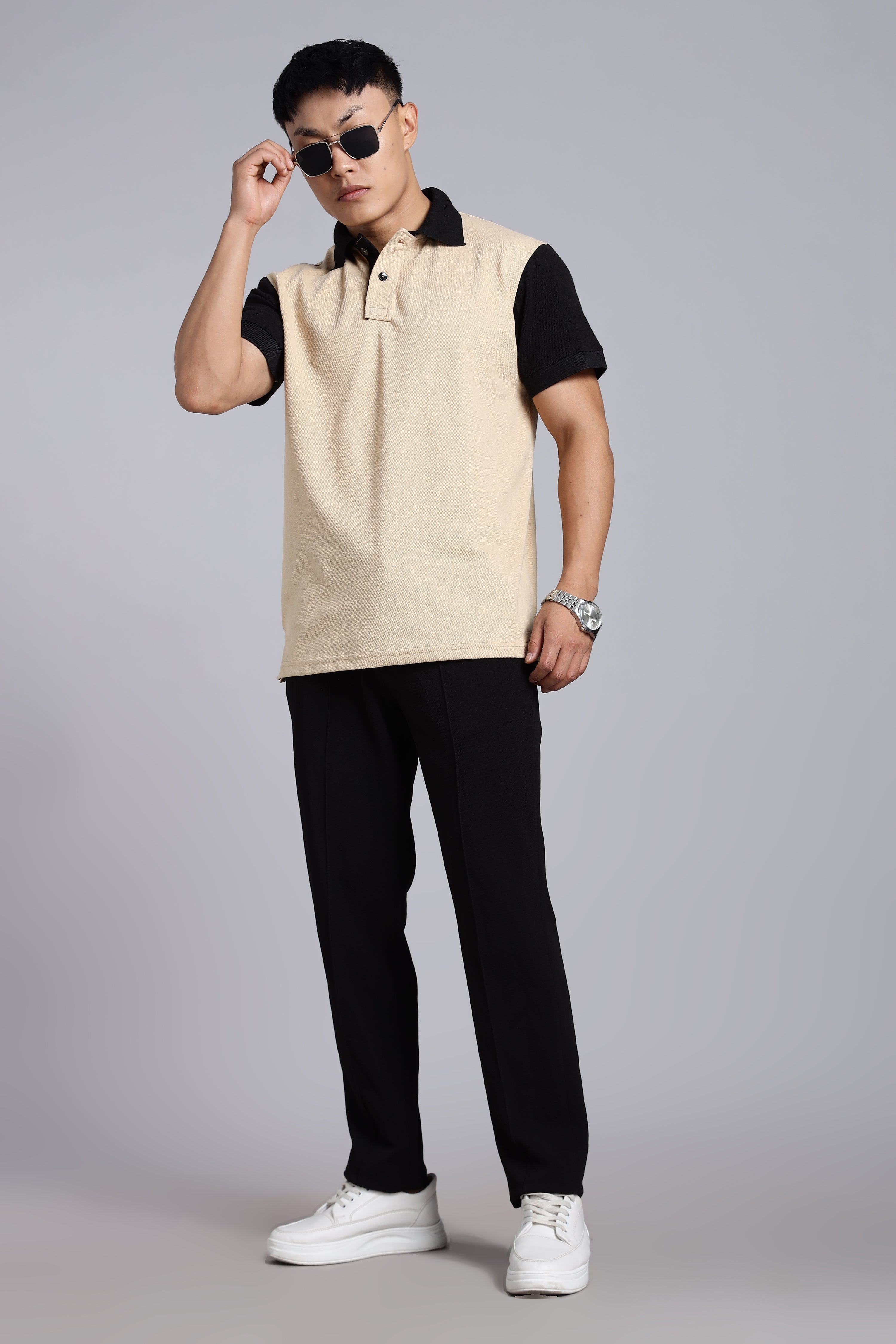 Beige Contrast Polo T-shirt
