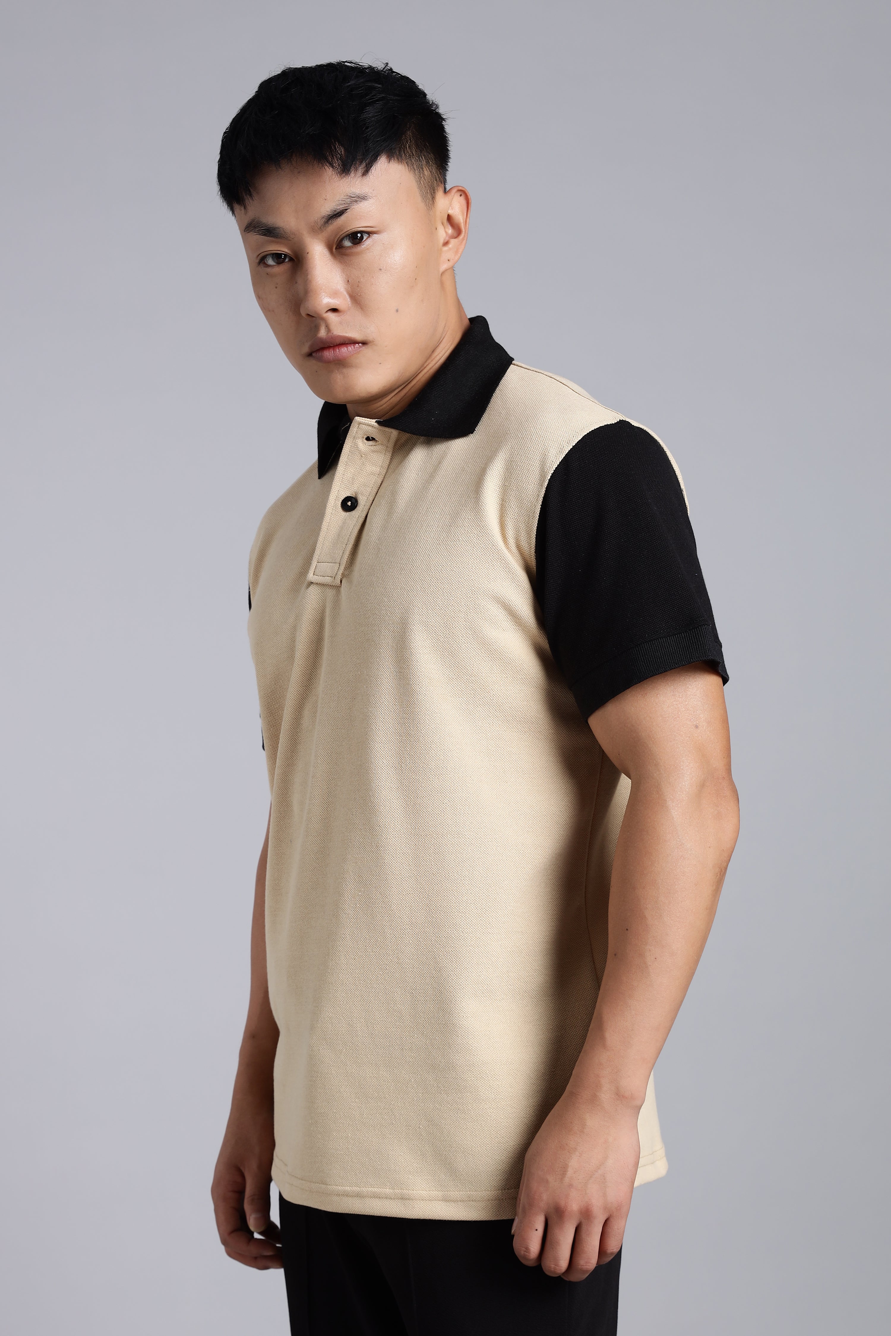 Beige Contrast Polo T-shirt