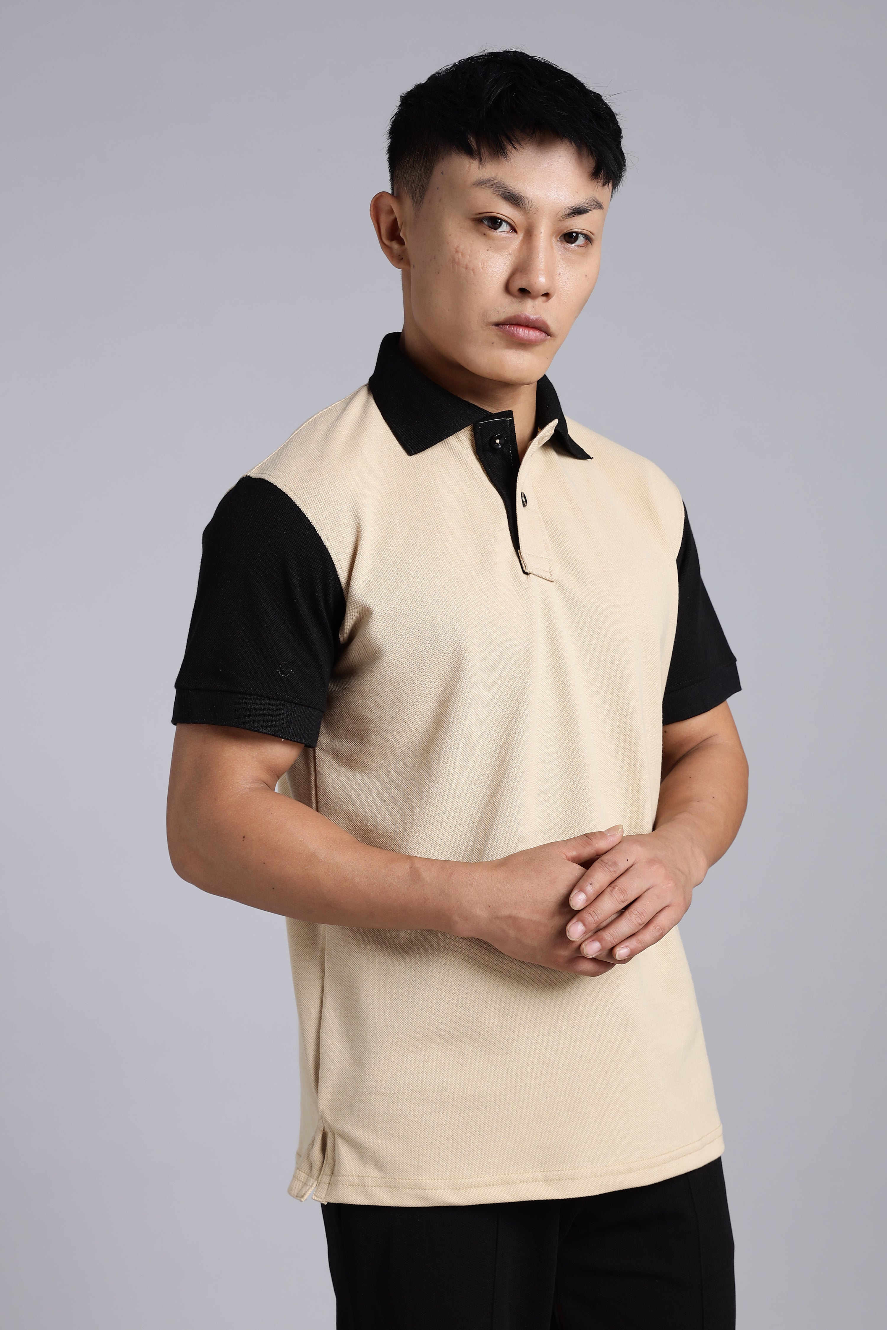 Beige Contrast Polo T-shirt