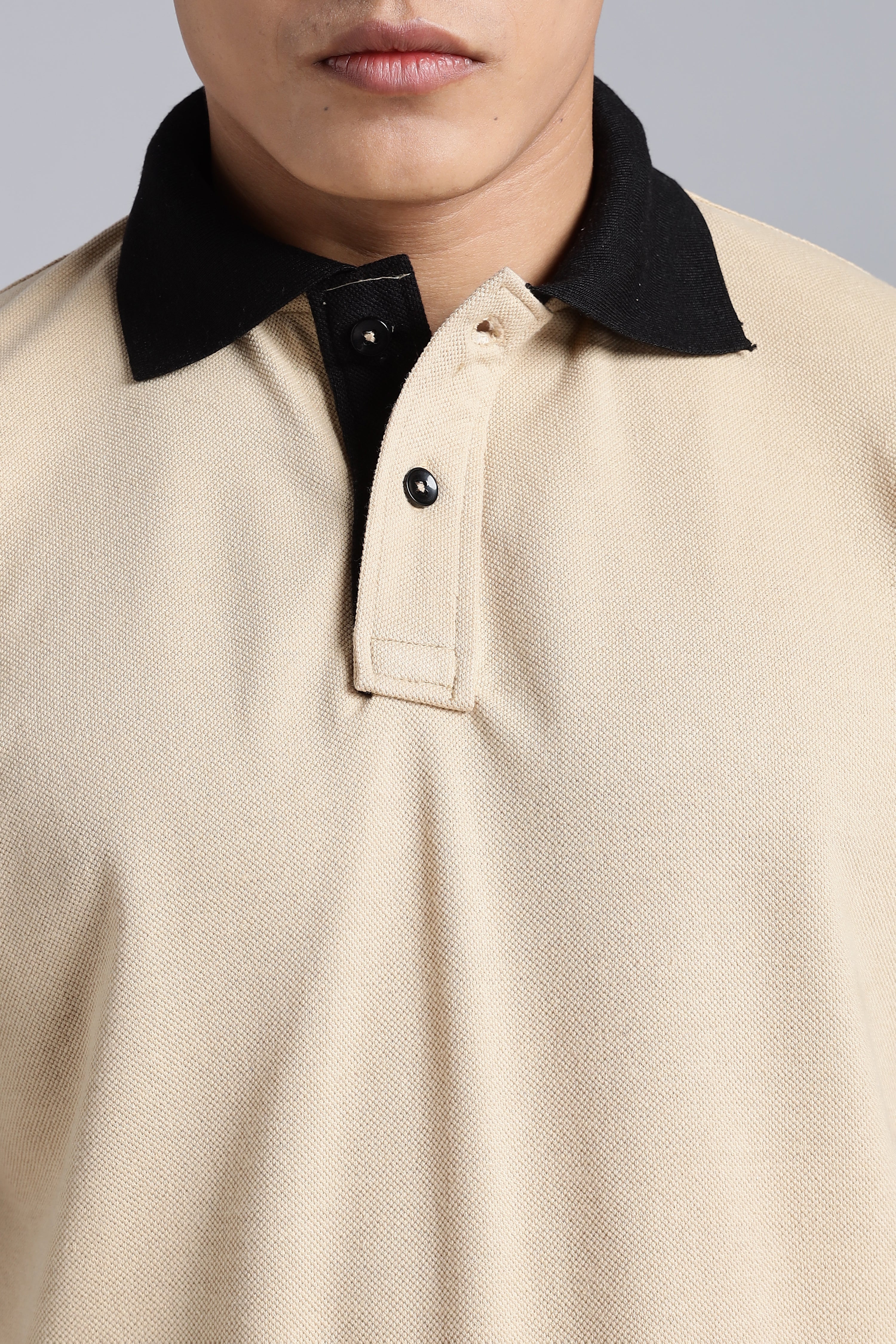 Beige Contrast Polo T-shirt
