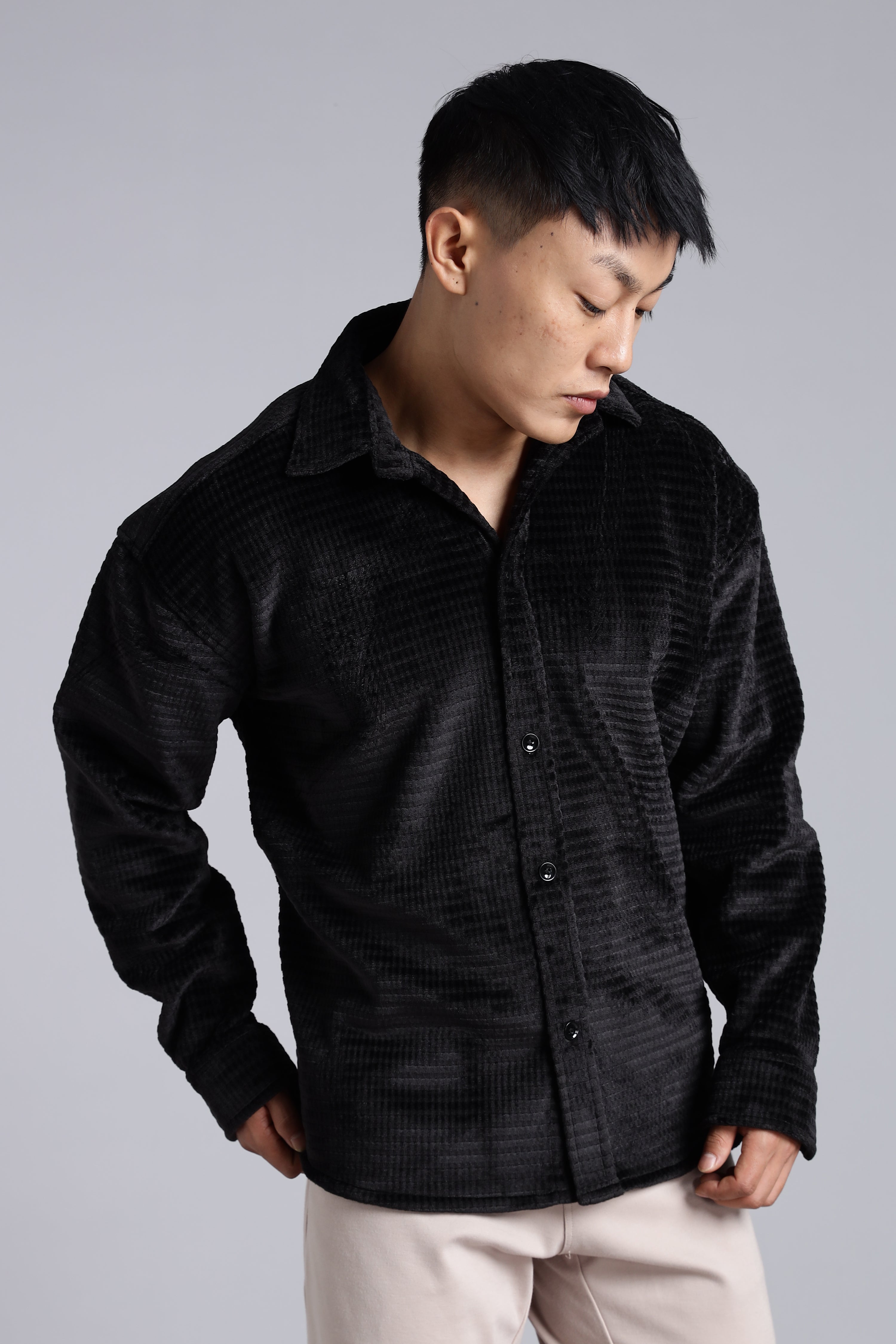 Rabbit Velvet Fabric Black Shirts