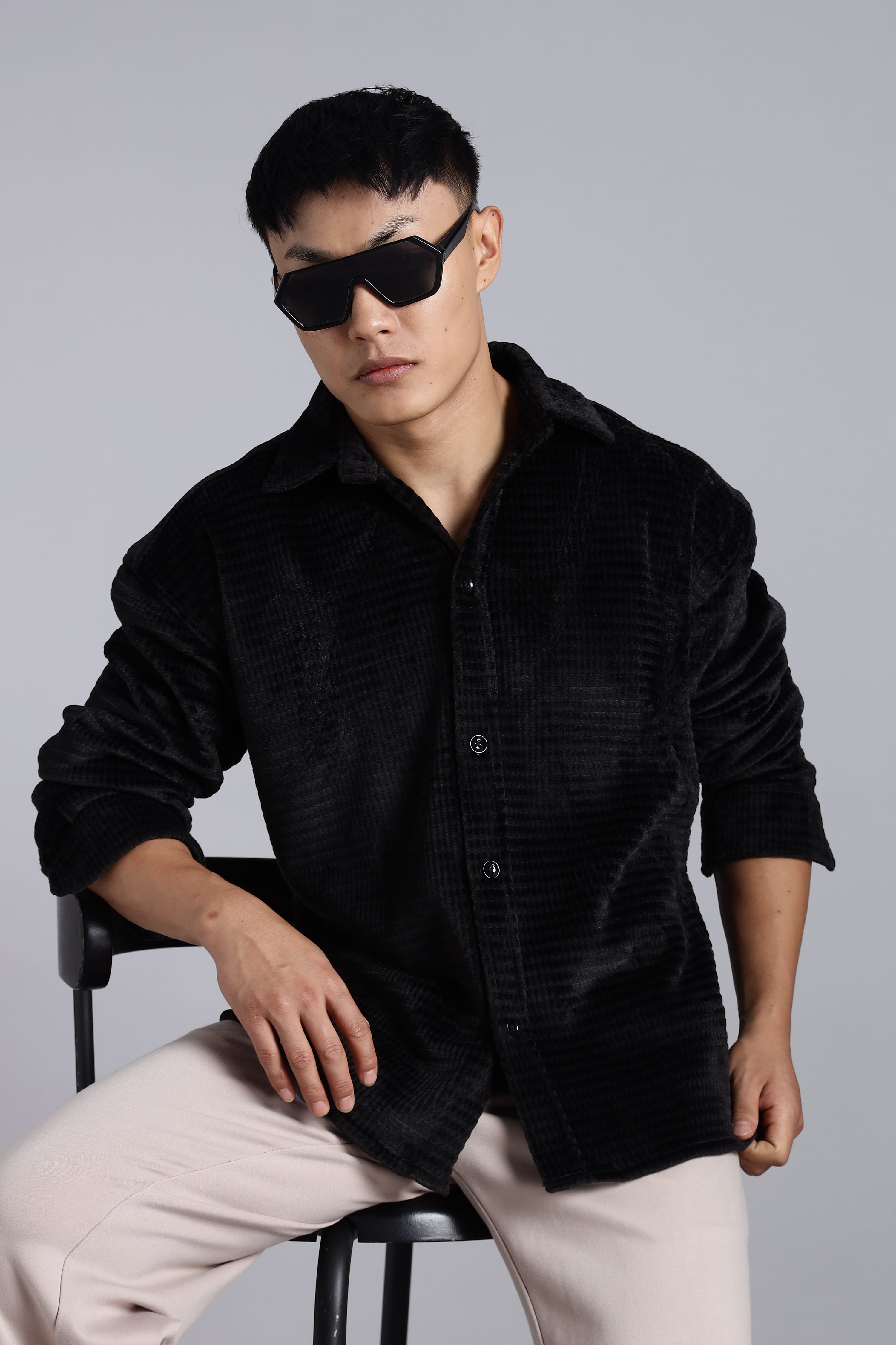 Rabbit Velvet Fabric Black Shirts Main image