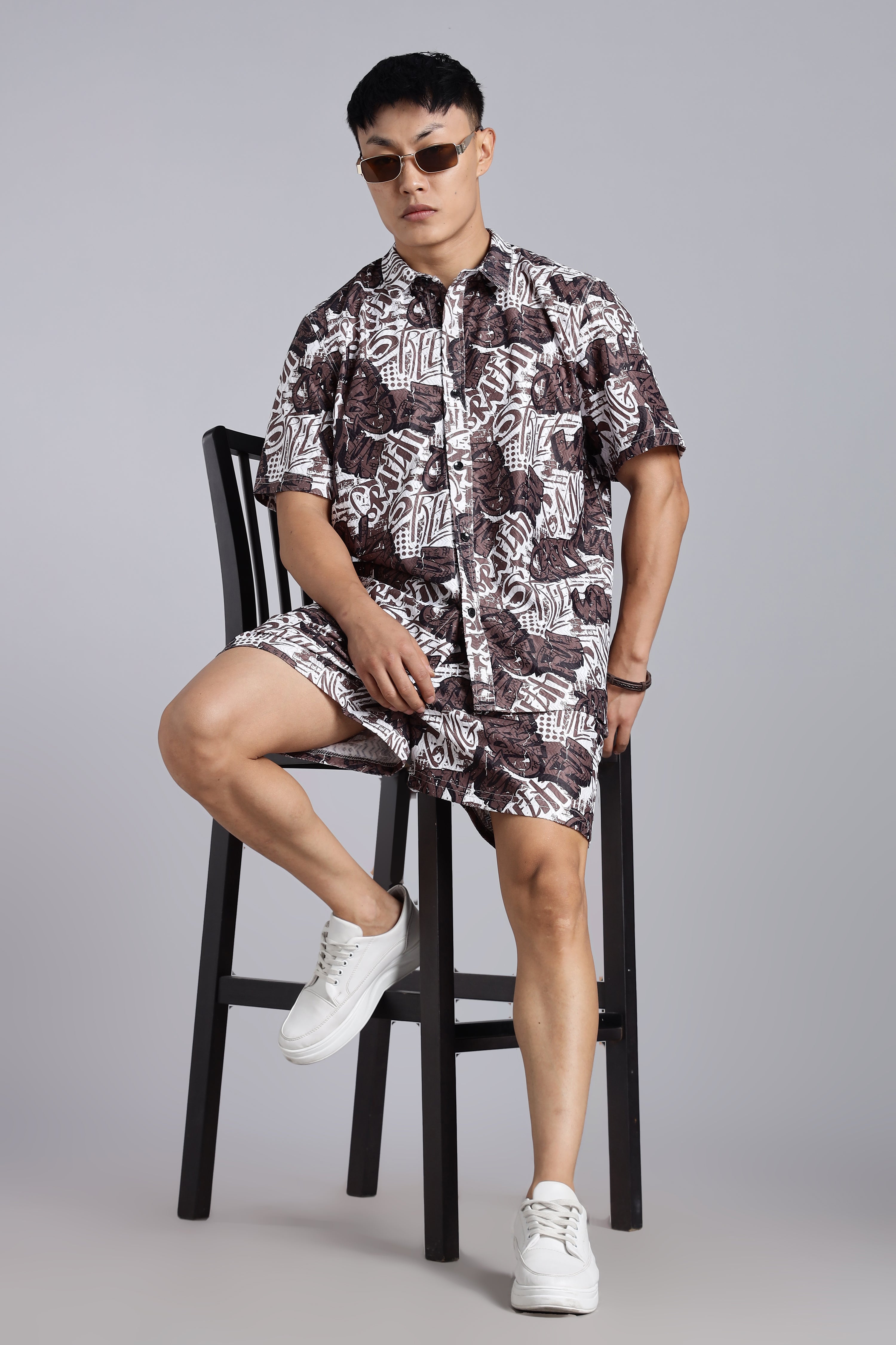 Brown Graffiti Print Cord-Sets