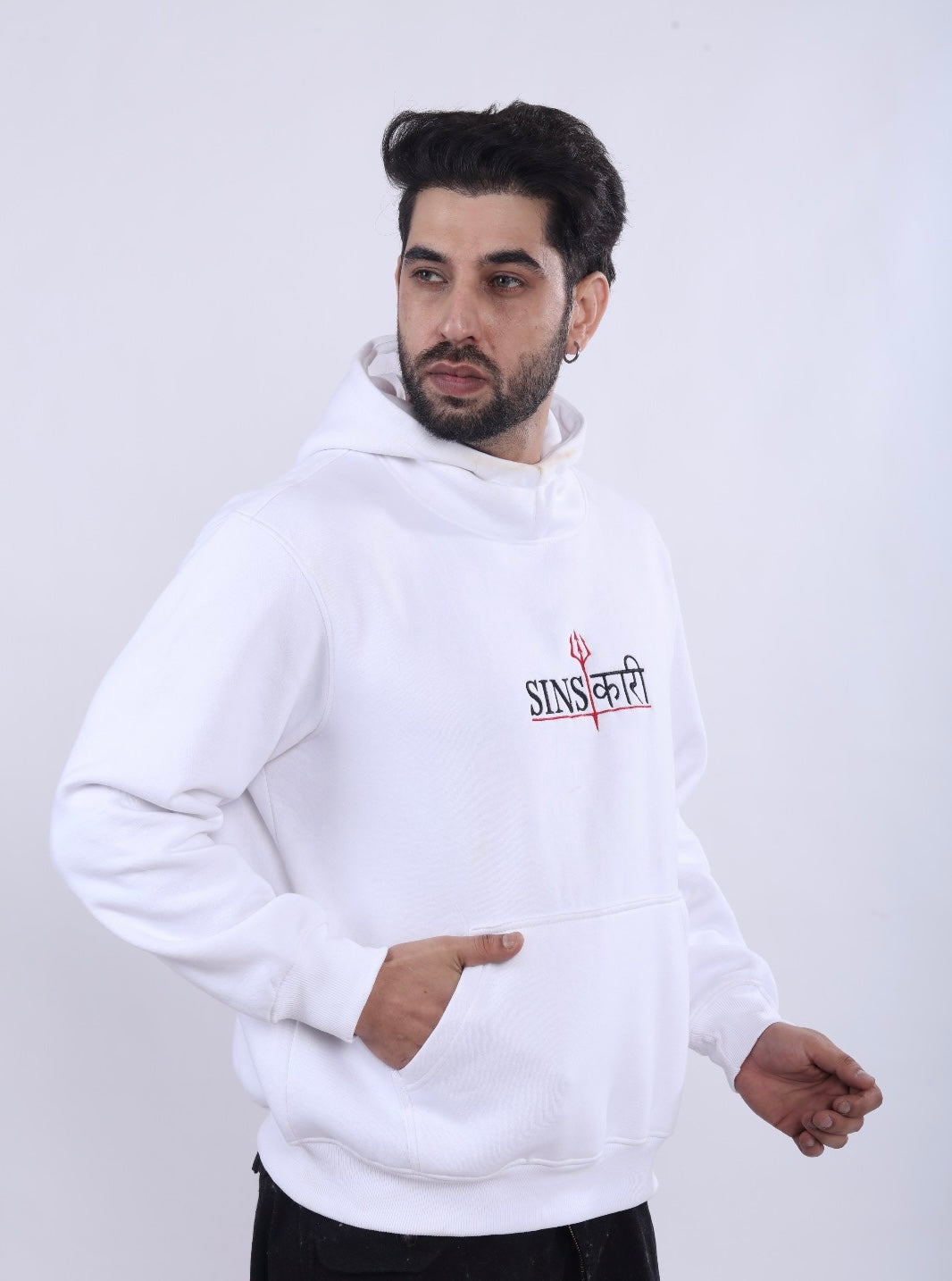 White Printed Heavy Hoodie