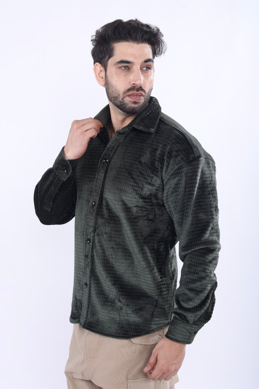 Rabbit Velvet Fabric Olive Shirt