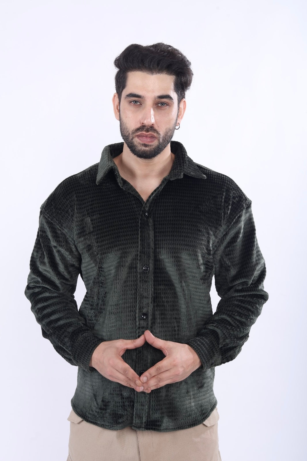 Rabbit Velvet Fabric Olive Shirt Secondary image