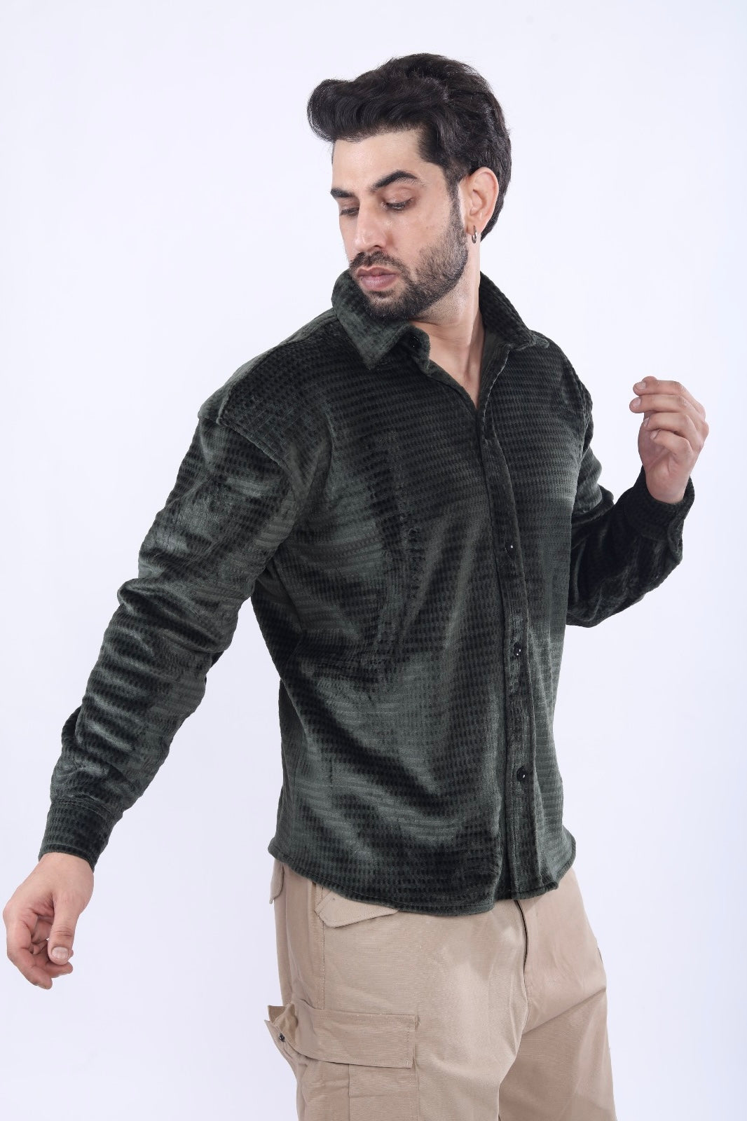 Rabbit Velvet Fabric Olive Shirt Main image
