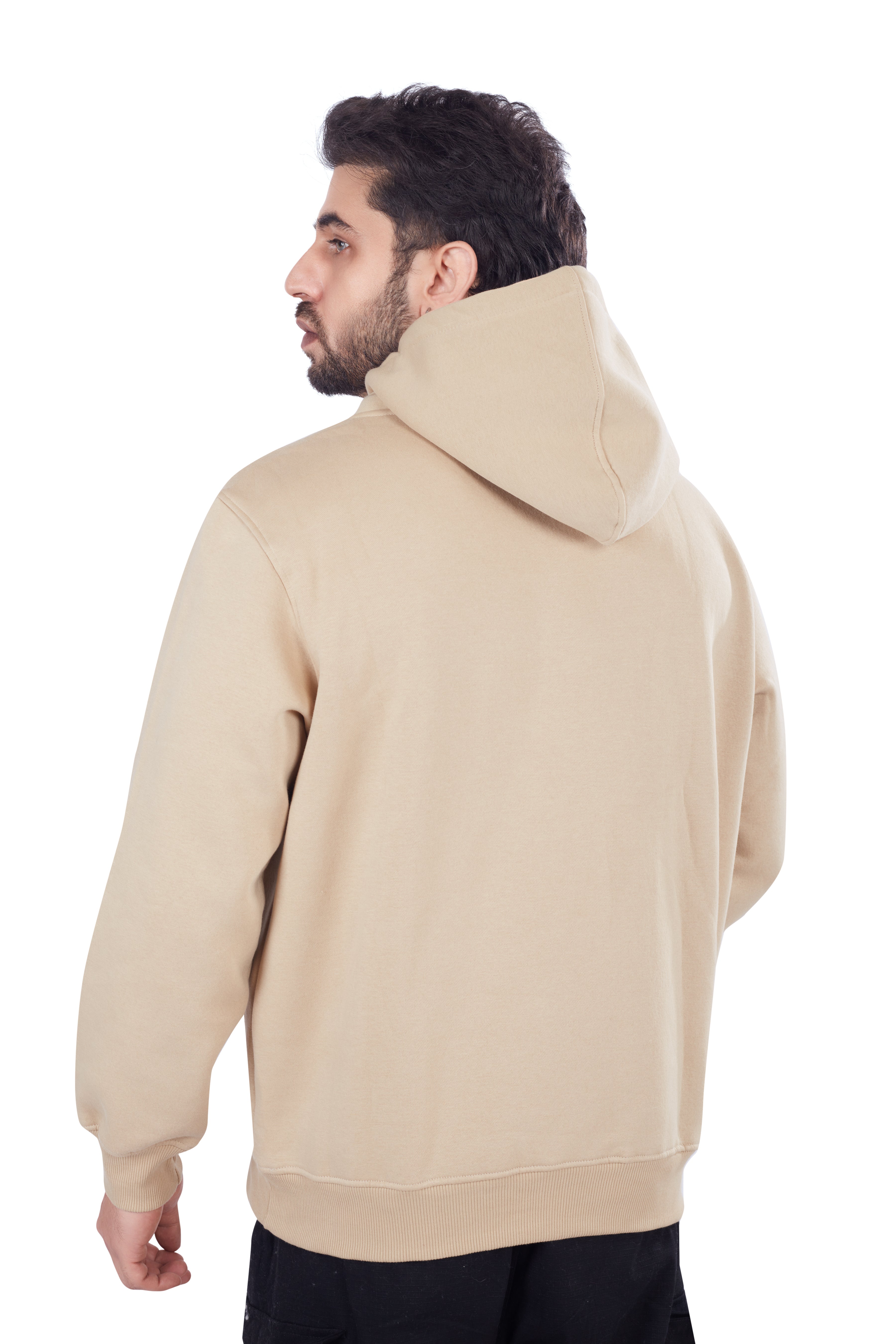 Beige Solid Crew Hoodie