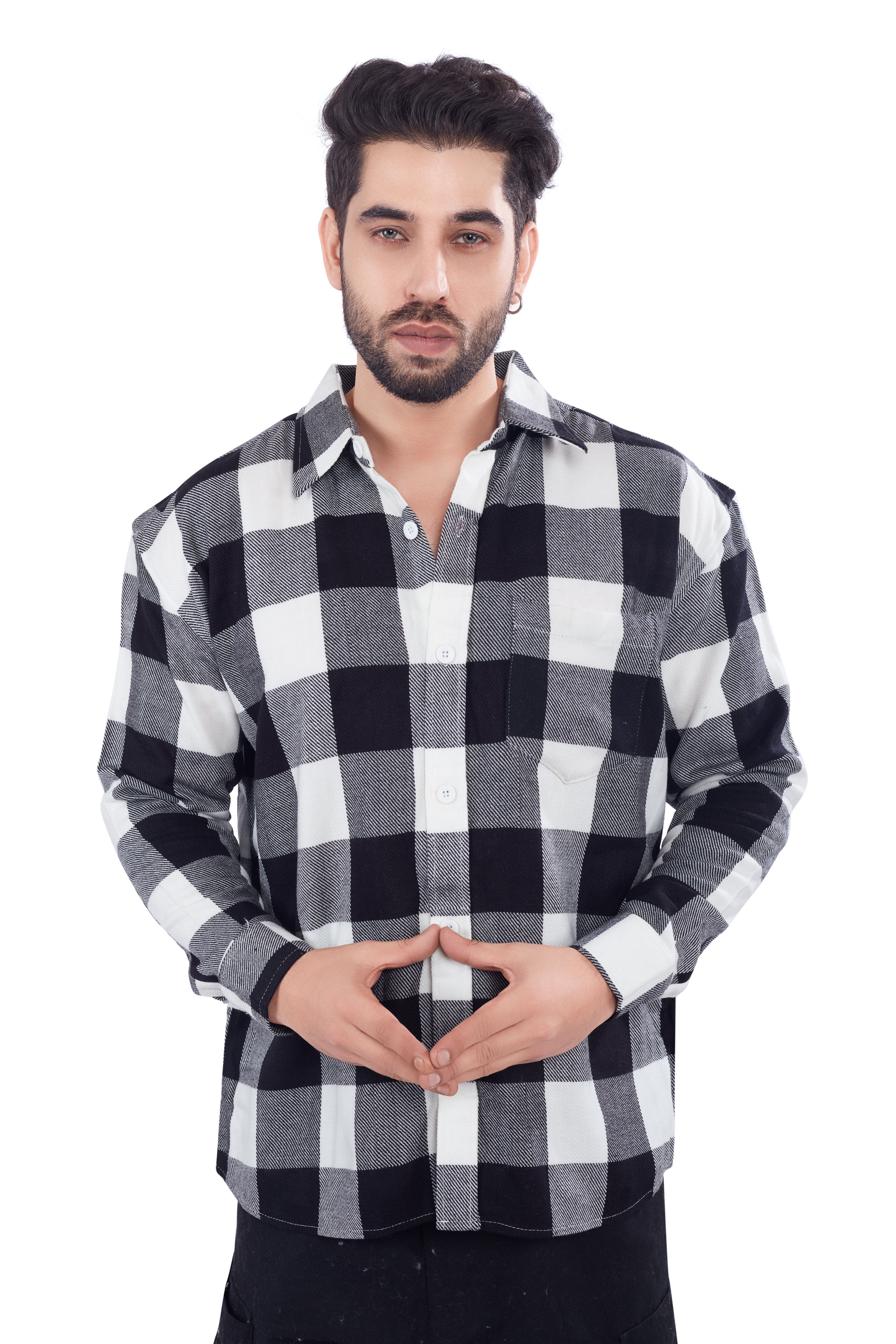Black-White Check Cashmelon Fabric Shirts Secondary image