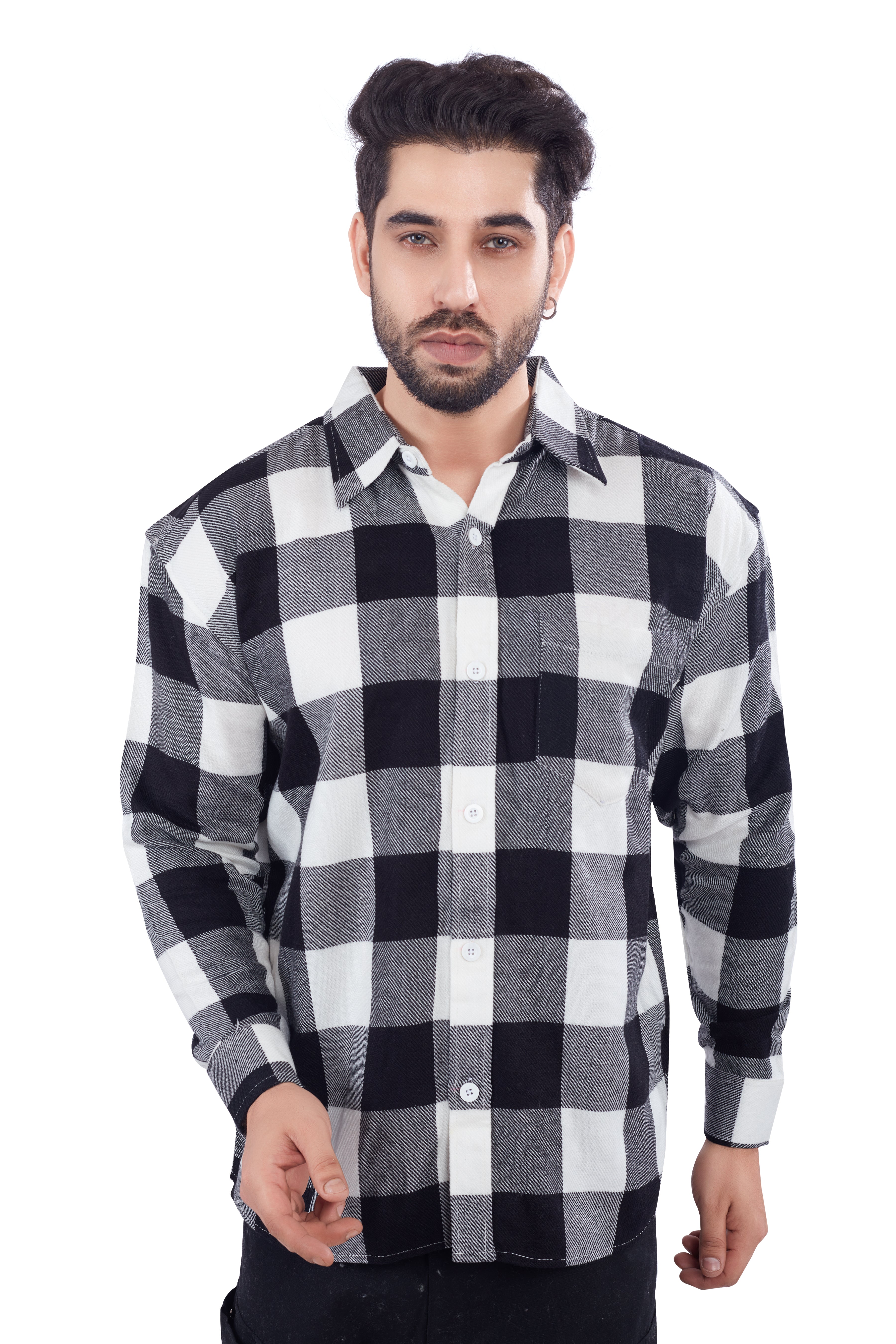 Black-White Check Cashmelon Fabric Shirts
