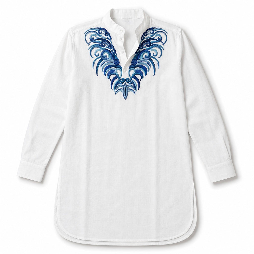 Azure Crest White Linen Kurta