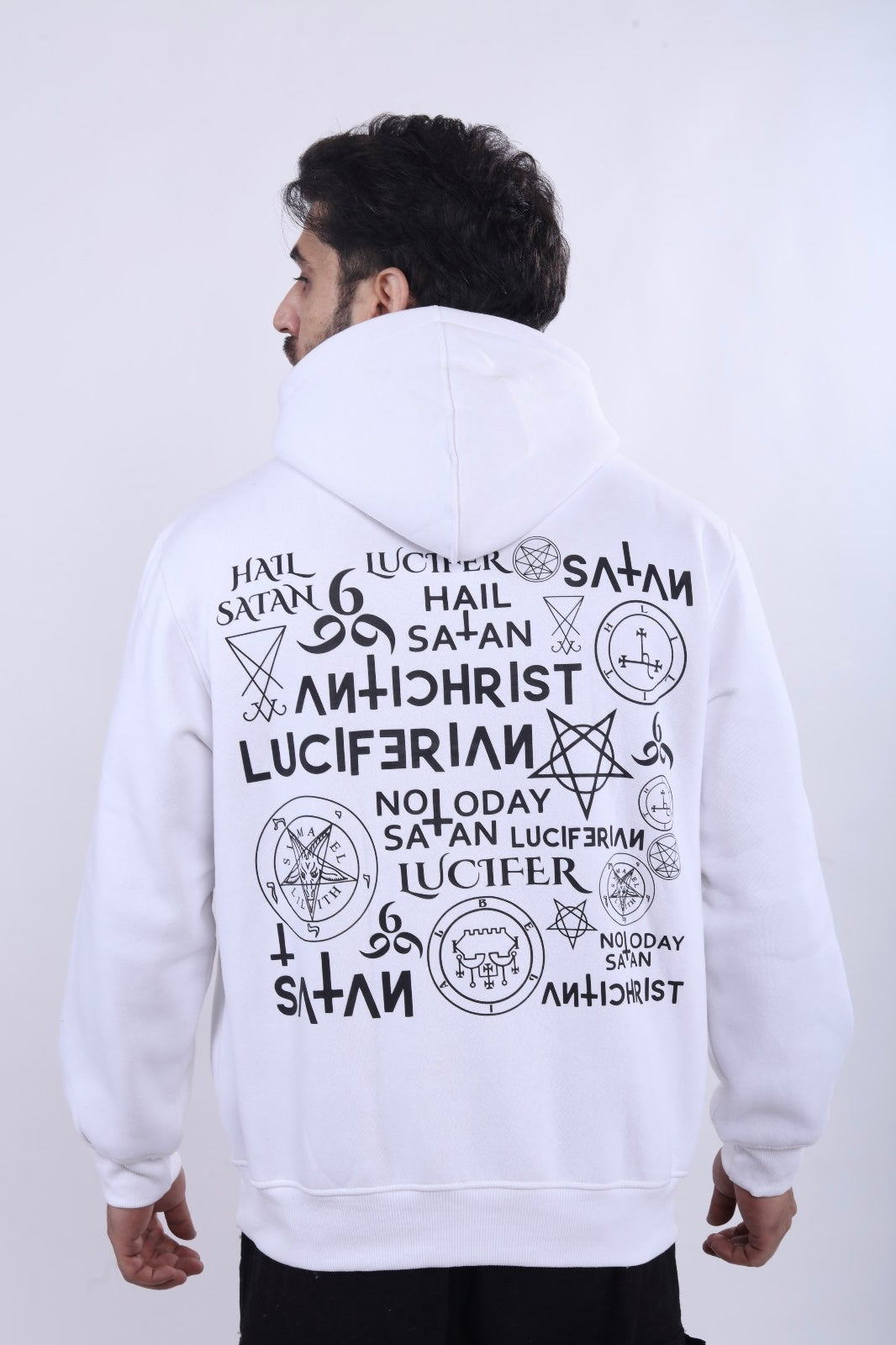 White Printed Heavy Hoodie