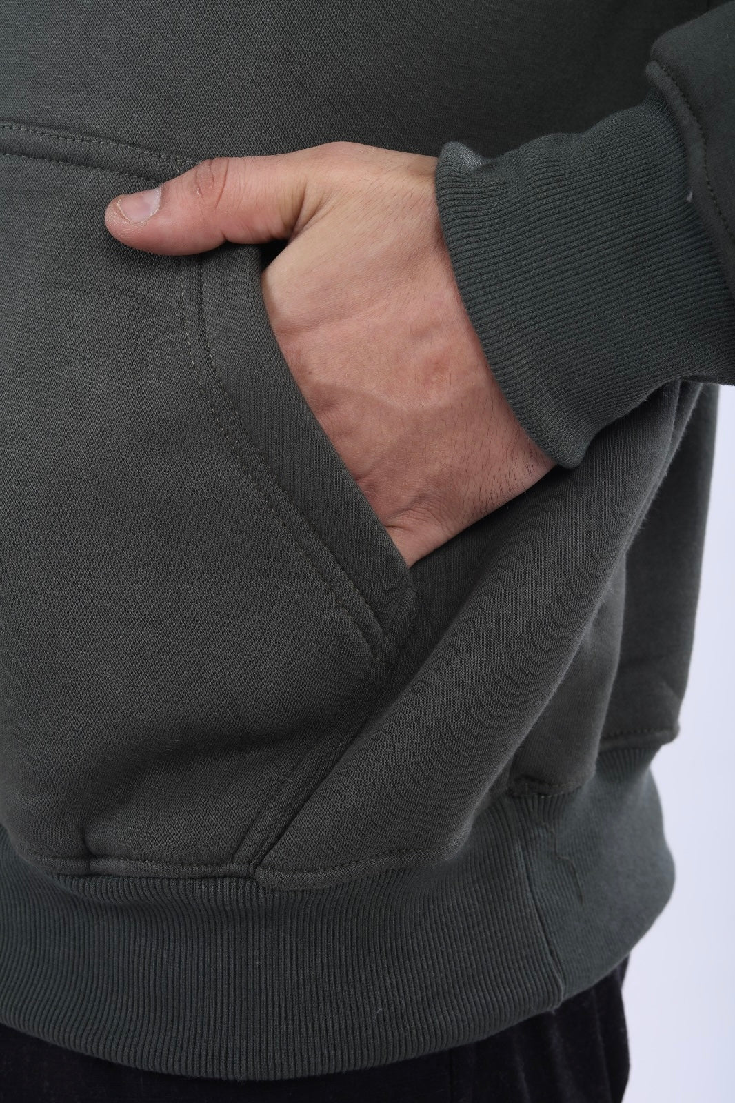 Olive Green Solid Sinskari Crew Hoodie