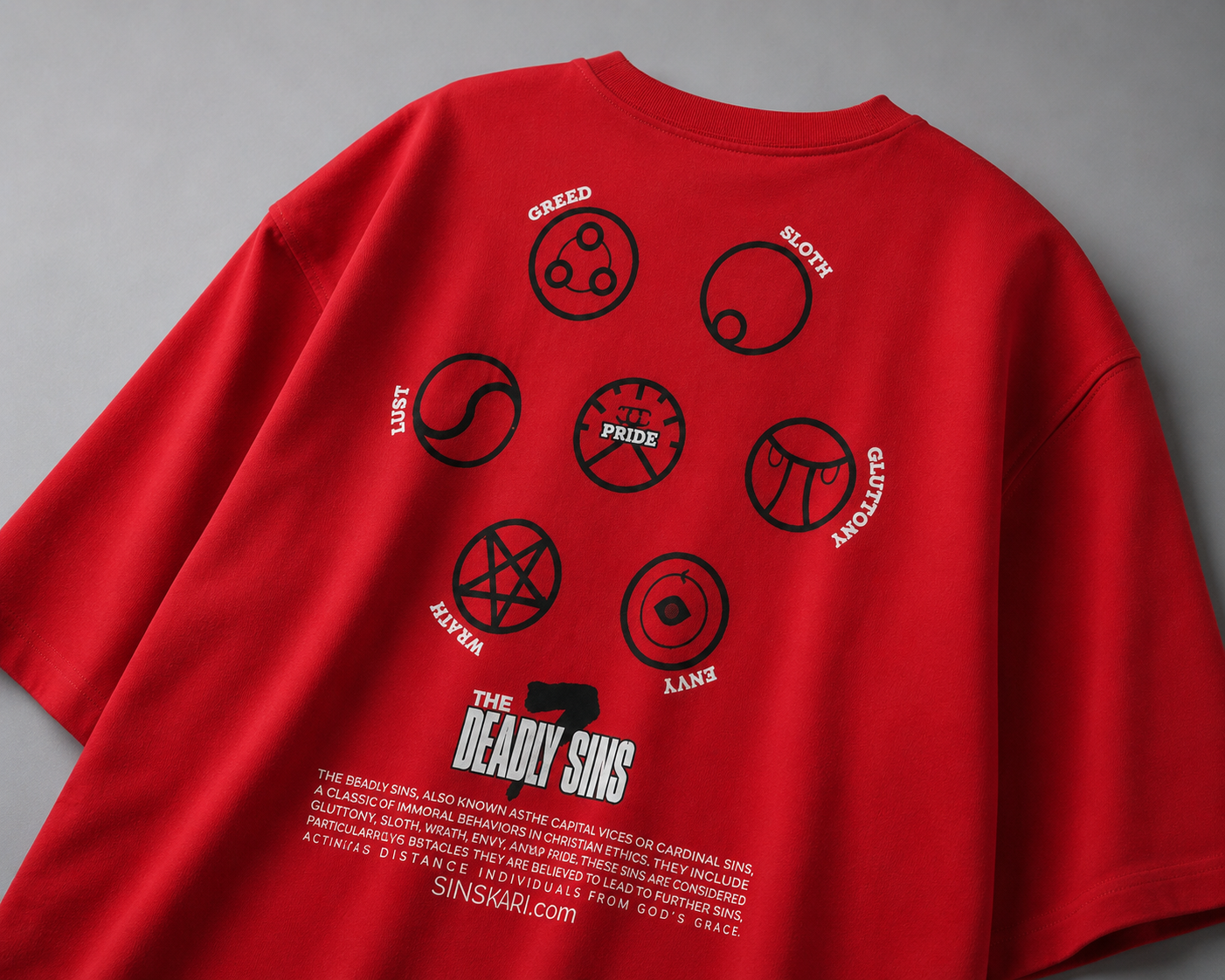 "7 Deadly Sins" Red Oversized T-Shirt Main image