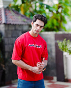 "Asmodeus calling" Red Oversized T-Shirt