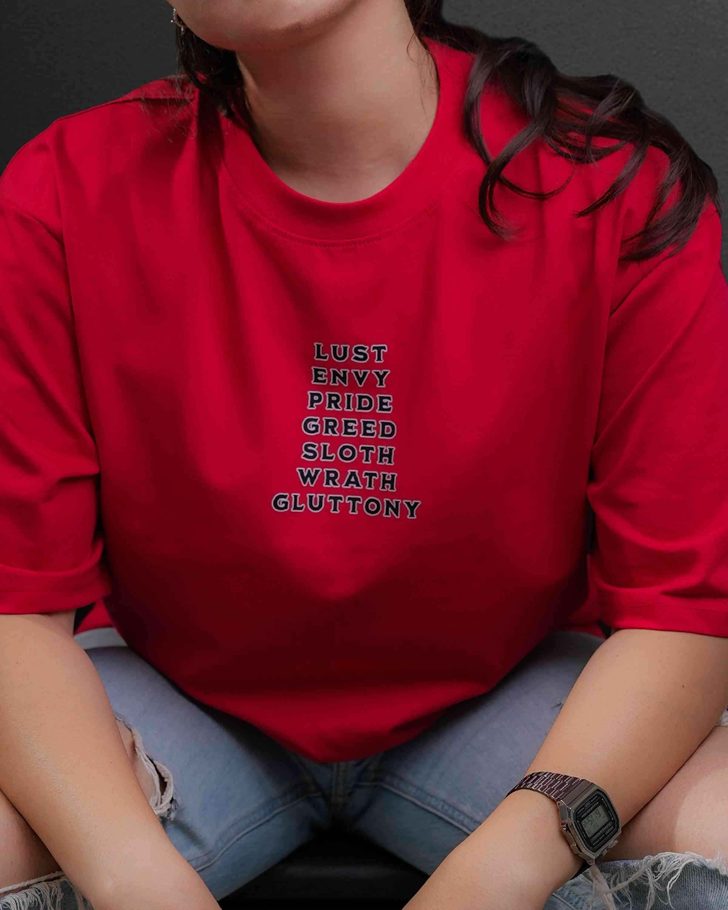 "7 Deadly Sins" Red Oversized T-Shirt