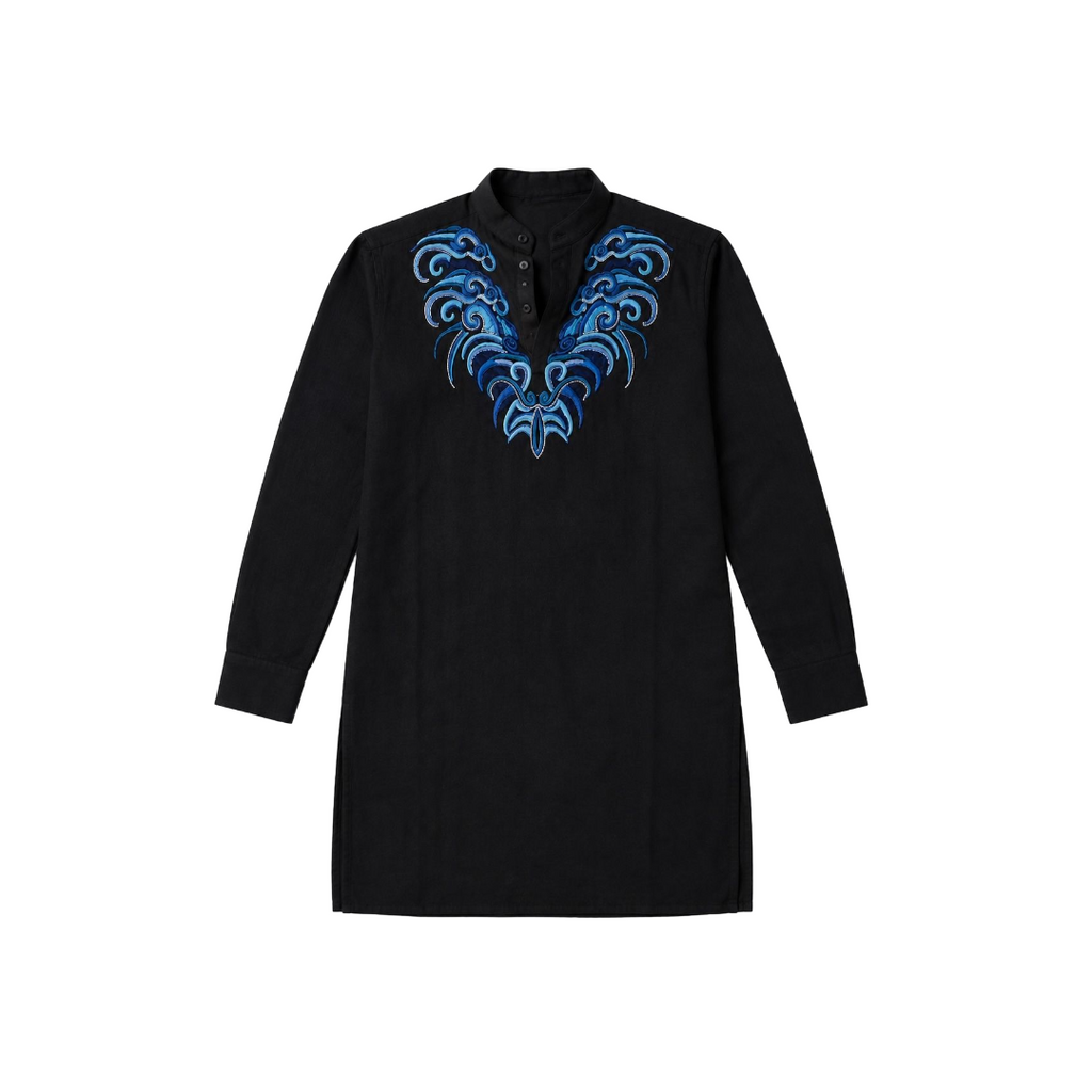 Azure Crest Black Linen Kurta