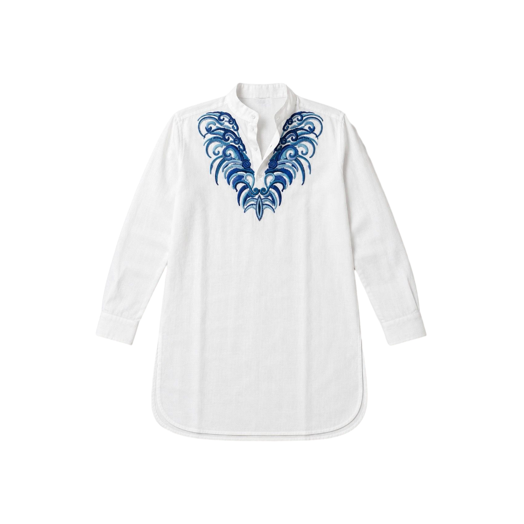 Azure Crest White Linen Kurta Main image