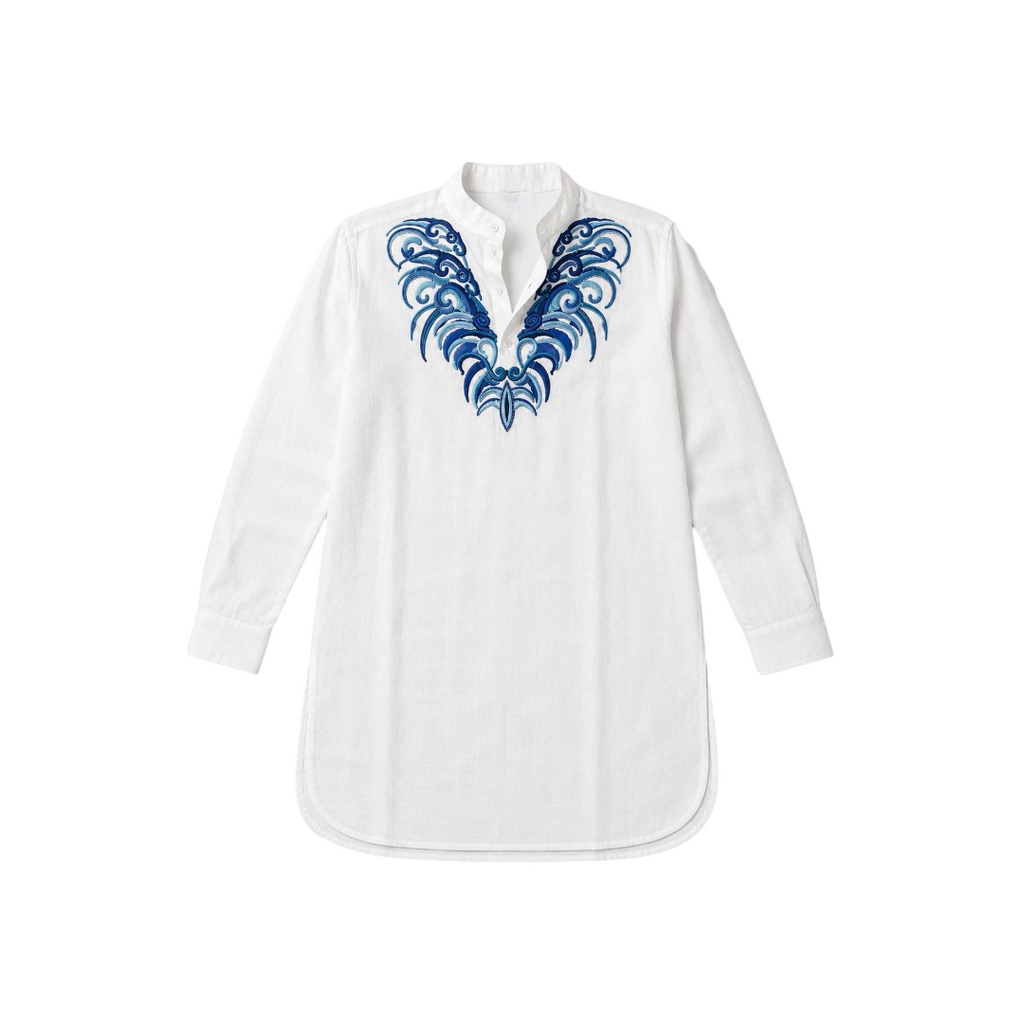 Azure Crest White Linen Kurta